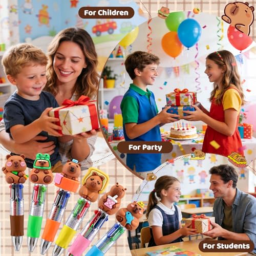 24 Pack Hydrochoerus hydrochaeris Pens 4-in-1 Multicolor Pens with Detachable Charms - Bulk Goodie Bag Fillers, Cute Party Favors for Kids, Classrooms & School Supplies - color: Hydrochoerus hydrochaeris