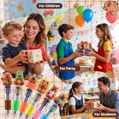 24 Pack Hydrochoerus hydrochaeris Pens 4-in-1 Multicolor Pens with Detachable Charms - Bulk Goodie Bag Fillers, Cute Party Favors for Kids, Classrooms & School Supplies - color: Hydrochoerus hydrochaeris