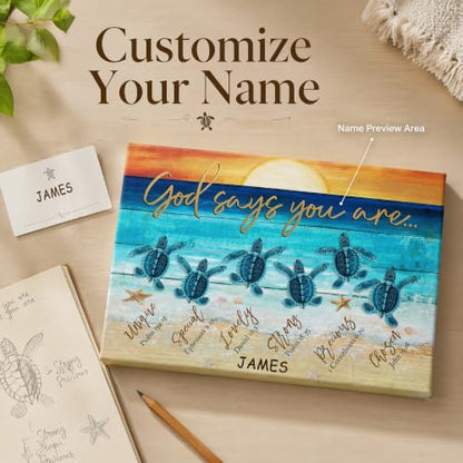 Ipplee Personalized God Says You Are Sea Turtle Canvas With Name - color: Design01