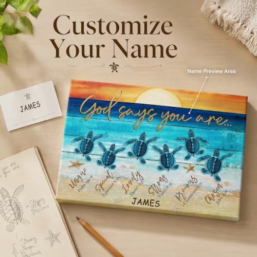 Ipplee Personalized God Says You Are Sea Turtle Canvas With Name - color: Design01
