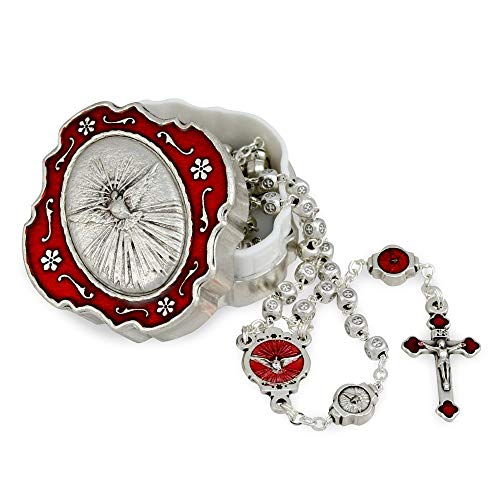 Catholic Rosary Beads with Metal Keepsake Gift Box Set - color: Holy Spirit Cube Beads
