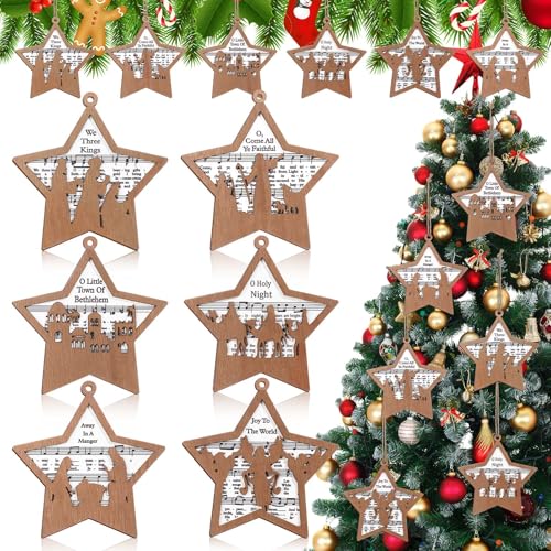Shellwei 24 Pcs Christmas Wooden Nativity Ornaments Set Bulk Gift - style: Star