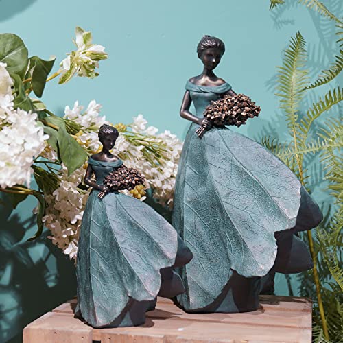 Guichifun Fairy Statue Leaf Angel Girls 7.5 x 4.5 x 11.5 Inch - color: Green-flower, size: Large