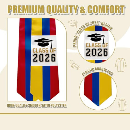 National Flag Graduation Stole Sash - 72" Long Unisex Honors Stole for Students - color: Colombia