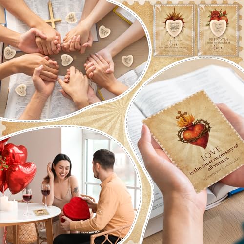 Gerrii 60 Set Christian Token Gift Jesus Love Heart Pocket Hugs, Wood Color - color: Wood Color