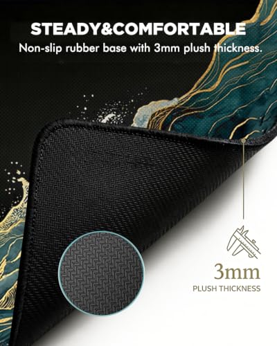 Mouse Pad, Desk Mat, 31.5x11.8in Large Mousepad, Blue Gold Waves - color: Blue Gold Waves
