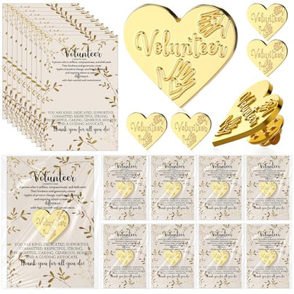 Kenning 25 Pcs Volunteer Thank You Pins, Gold Enamel with Cards, Volunteer