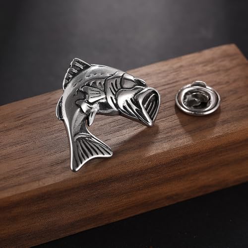 Bass Fish Brooch Pin, Largemouth Fish Breastpin Stainless Steel, Fishing Amulet Gift Brooches Lapel Pins