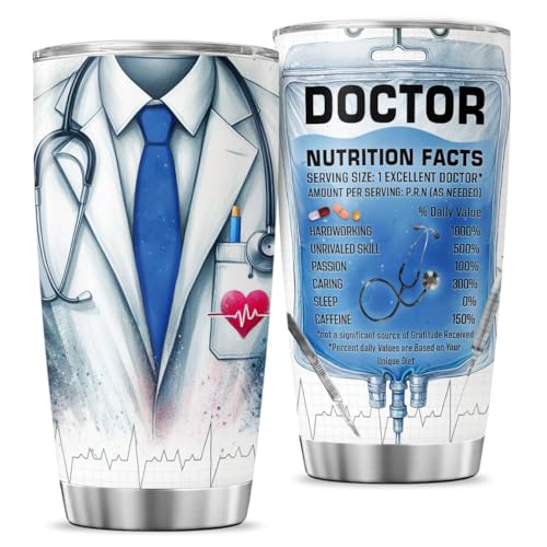 Doctor Appreciation Nutrition Facts Travel Mug 20oz, Funny Medical Tumbler for Men Women, Stainless Steel Insulated Cup for Graduation, Retirement, Birthday Gift - color: Doctor Life