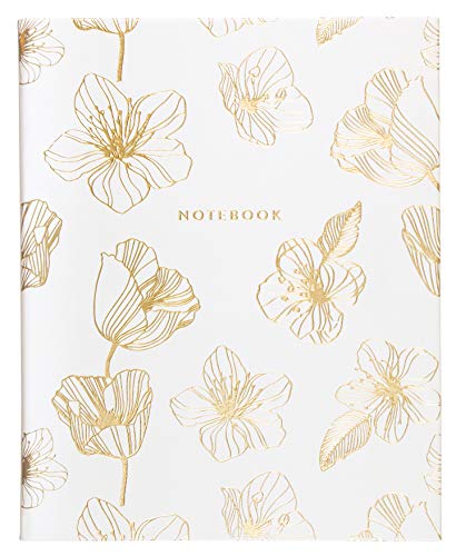 WORLD TRAVELER Large Lined Journal Notebook 256 Ruled White & Ivory Pages - color: Gold Flower
