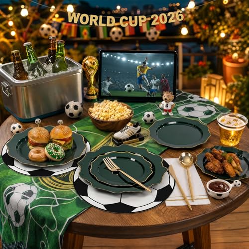 WDF 175Pcs Green Plastic Plates - Green Plates Disposable with Gold Rim - Christmas Plastic Plate - Fancy Disposable Dinnerware Sets 25 Guests Ideal for Party/Wedding/Birthday - color: Green and Gold, size: 175 pieces