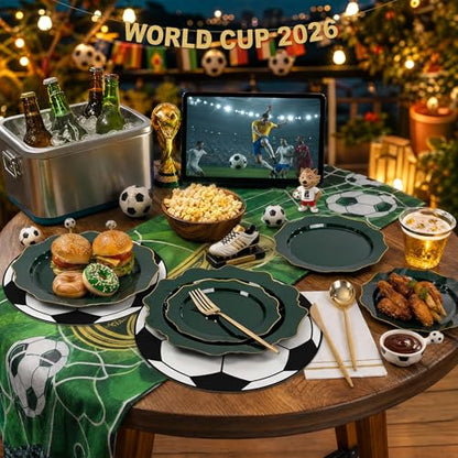 WDF 175Pcs Green Plastic Plates - Green Plates Disposable with Gold Rim - Christmas Plastic Plate - Fancy Disposable Dinnerware Sets 25 Guests Ideal for Party/Wedding/Birthday - color: Green and Gold, size: 175 pieces