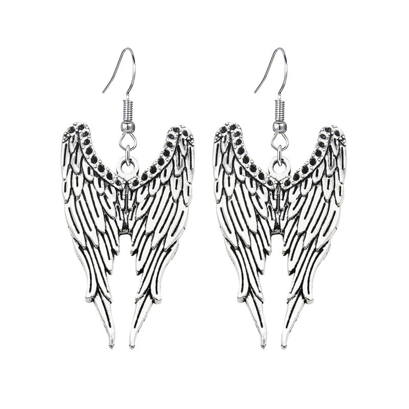 coadipress Angel Wing Earrings for Women Unique Silver Plated Fairy Feather Guardian Dangle Drop Hook Earrings Jewelry - color: Silver Double Wing