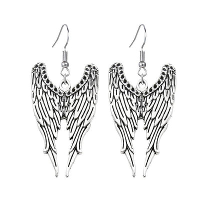 coadipress Angel Wing Earrings for Women Unique Silver Plated Fairy Feather Guardian Dangle Drop Hook Earrings Jewelry - color: Silver Double Wing