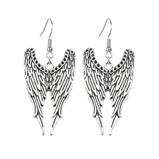coadipress Angel Wing Earrings for Women Unique Silver Plated Fairy Feather Guardian Dangle Drop Hook Earrings Jewelry - color: Silver Double Wing