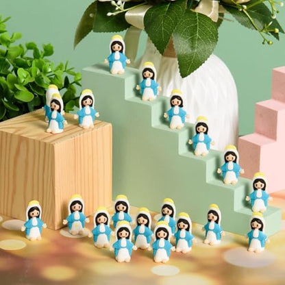 40 Pcs Mini Jesus Loves You Figurines Tiny Virgin Mary Figurines Little Miniature Religious Christ Savior Figures to Hide and Seek for Sunday Easter Egg Stuffers Gift (Multicolor&Blue)