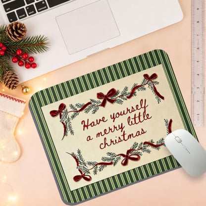 UTELKA Green and Red Chritmas Mouse Pad, Xmas Bows Mousepad for Desk - color: Xmas Bows, size: 10.2L x 8.2W inches