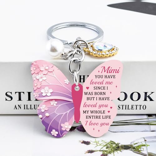 OEHEDOU Butterfly Gifts Keychain For Women Men Family Members Memorial Gift - color: Pink Grandmother