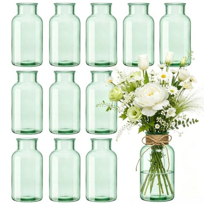 Glass Flower Vase,12 PCS Farmhouse Mason Jar for Centerpiece - color: Green