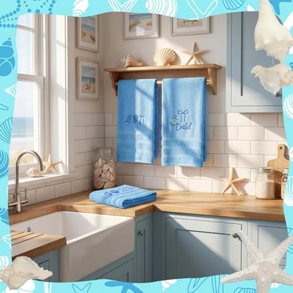 SmoothNovelty 3 Pcs Beach Coastal Hand Towels Cotton Ocean Starfish Shell - color: Beach, size: 13.3 x 29.5 inches