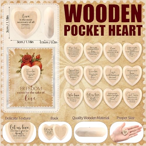 Gerrii 60 Set Christian Token Gift Jesus Love Heart Pocket Hugs, Wood Color - color: Wood Color