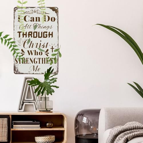 Christ Strengthens Me – Christian Metal Sign Wall Decor, Vintage Inspirational Faith Signs Art for Church Home Bedroom Decor Gifts 12x18 Inch - color: Christ Strengthens Me, size: 12x18 Inch