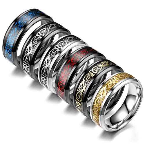 CASDAN 6Pcs 8mm Stainless Steel Celtic Dragon Rings for Men