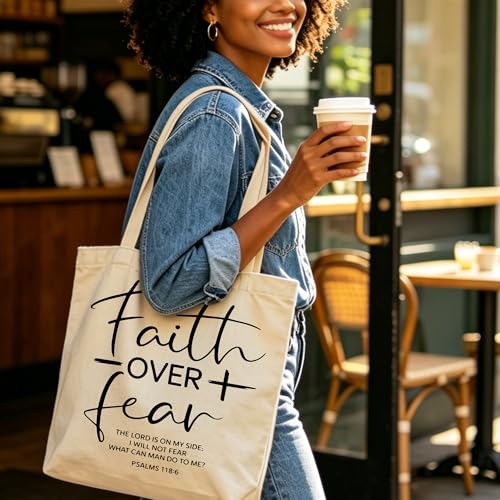 Christian Bible Tote Bag for Women Shopping Work Church with Inner Pocket - color: Beige 12
