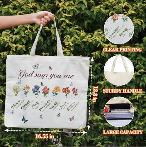 Inspirational Tote Bag For Women, God Says You Are Unique Tote Bags, Wildflowers Shoulder Bag, Christian Gift For Women Friends, Bible Verse Canvas Tote For Birthday Thanksgiving Christmas -88