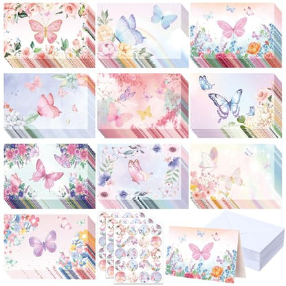 Motiskyy 50 Pcs Blank Greeting Cards 4x6, Blank Cards with Envelopes, 10 Designs, Ideal Stationary Set for All Occasions, Stationary with Matching White Envelope and Sticker(Butterfly) - style: Butterfly
