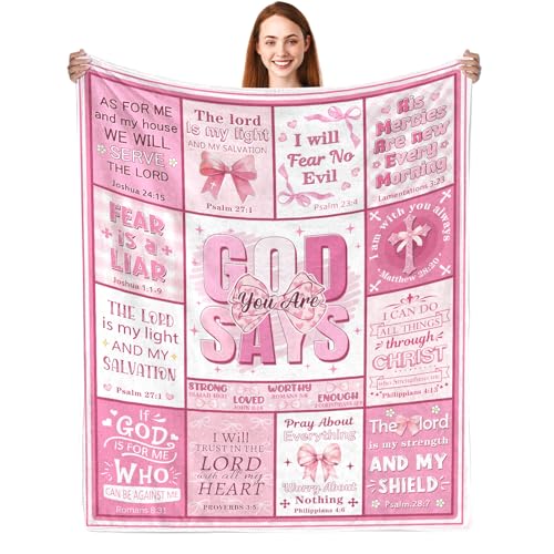 Christian Gifts for Women God Says You Are Bow Blanket for Girls 50"X60" - color: God Says - Bow Pink 02, size: 50"x60"