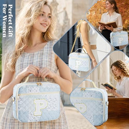 Personalized Initial Bible Cover Case for Women Bible Bag w/Study Supplies - color: Spliced Flower, size: P