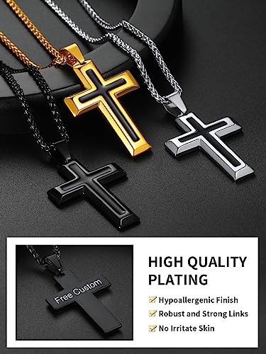 ChainsHouse Cross Necklace for Men, Black/18K Gold Plated/Stainless Steel Christian Jewelry Cross Pendant Necklace for Men, with Gift Box - color: b: Dripping Oil Cross-Black