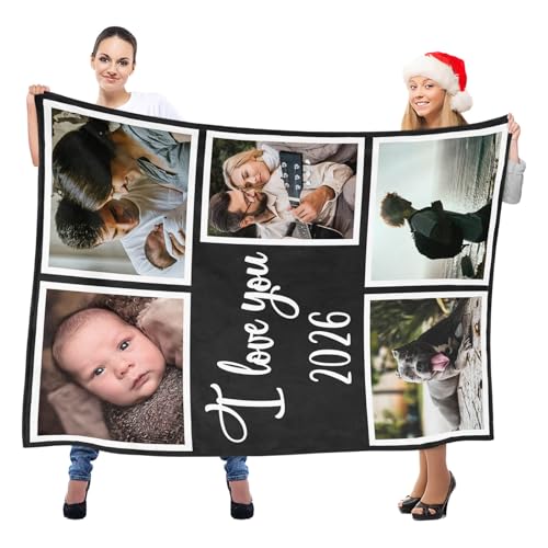 inkArts Custom Blanket with Photo, Personalized Blanket, Customized Photo Blankets, Custom Picture Blankets, Personalized Photo Gifts for Women Men Mom Dad Baby Kid Family Pet - color: 5 Photos