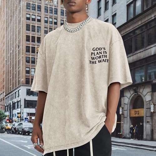 Wrenpies Christian Faith Shirts for Men Jesus God Bible Verse Inspirational Religious Graphic Tees Acid Wash Vintage Tshirt - color: Apricot, size: Medium