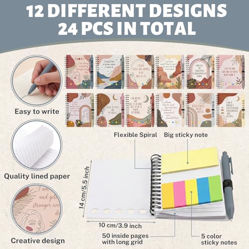 Sprial Notebooks with Pens Bulk, 48 Pack, 5.5 x 4.7 Inch Aesthetic - color: Bohemian