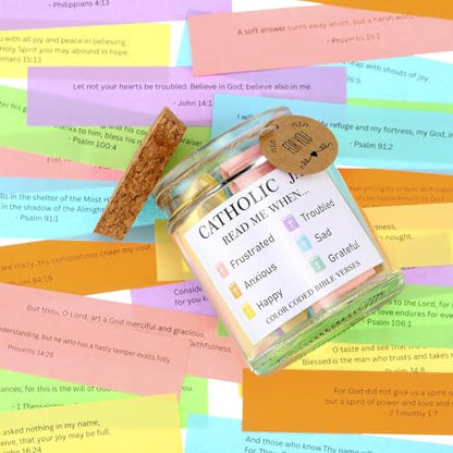 Lunmon Catholic Bible Verse Jar, Color Coded Bible Verse Cards for Women - style: Catholic