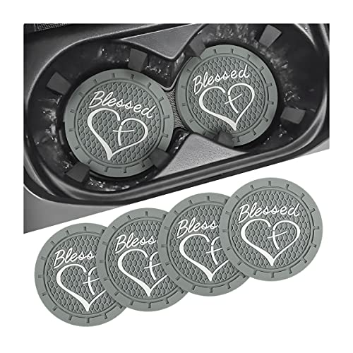 AICEL 4 Pack Car Cup Coasters, 2.75 Inch Soft PVC Car Cup Holder Insert Coaster, Blessed Cross and Heart Christian Anti Slip Shockproof Drink Mat, Universal Vehicle Interior Accessories (Gray) - color: Gray