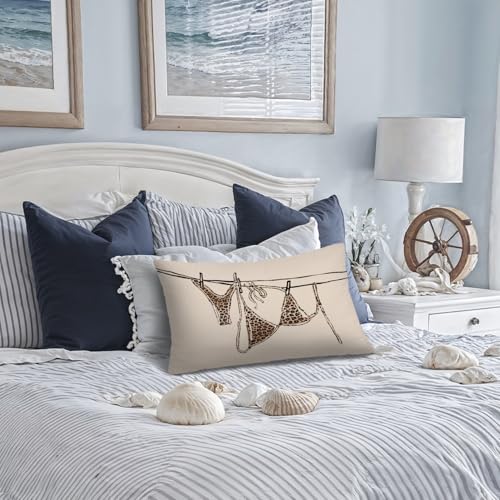 Lacama Coastal Leopard Print Throw Pillow Cover 12x20, Coastal Room Decor - color: Coast-bikini-leopard Print