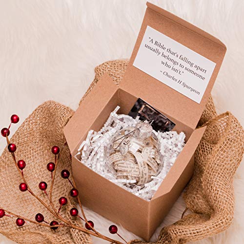 Antique Rescued Bible Glass Globe Christmas Ornaments - Tree Decor with Faith Charm - Hanging Accessories For Home, Room, Office, Church - Unique Gift for Friends, Family, Pastor - style: Pack of 1