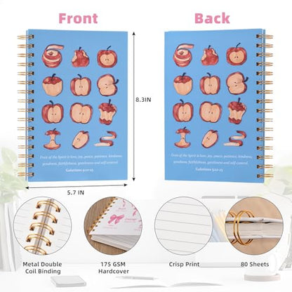 Bible Journal for Women Teens and Students, Galatians 5:22–23 Scripture Design for Prayer Bible Study School and Christian Gifts, Blue Hardcover Spiral Notebook, 5.7" x 8.3", 160 Pages - color: Blue
