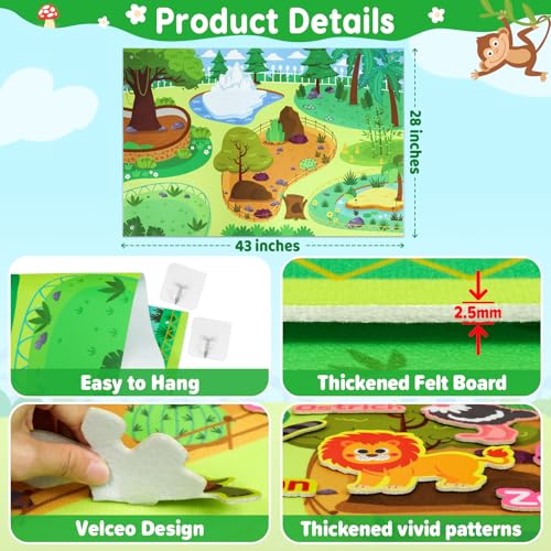 Taika 43x28 inch Zoo Animals Felt Story Board Set, 41Pcs Jungle Animals Toys, Thicker Flannel Board, Preschool Learning Toy, Interactive Storytelling Teaching Play Activity Kits - color: Zoo Animals