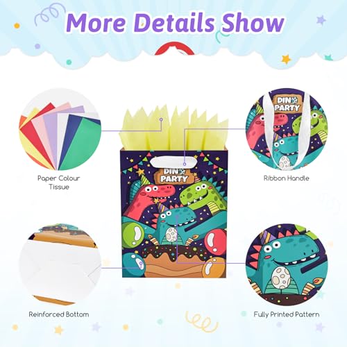8 Pack Happy Birthday Gift Bags with Handles Tissue Paper Assorted Sizes