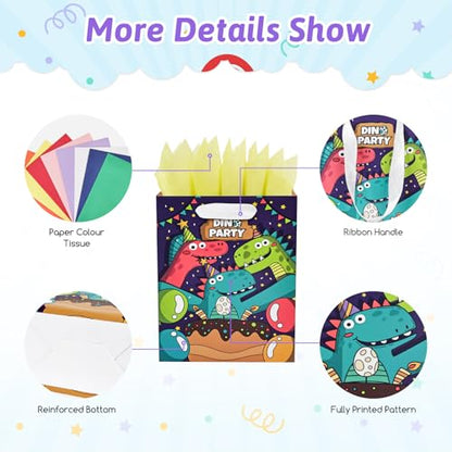 8 Pack Happy Birthday Gift Bags with Handles Tissue Paper Assorted Sizes