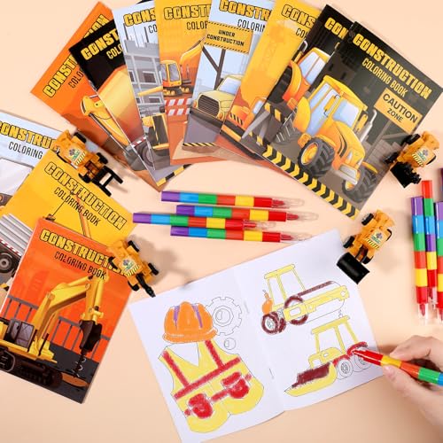 BenLouis 24 Construction Mini Coloring Books with 24 Crayons for Kids Bulk - style: Construction