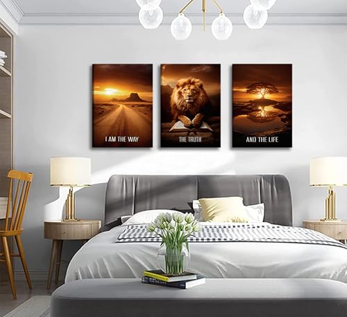 Framed 3 Pcs Christian Faith Canvas Prints Wall Art 16x24 Inches - color: brown, size: 16x24Framed