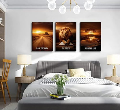 Framed 3 Pcs Christian Faith Canvas Prints Wall Art 16x24 Inches - color: brown, size: 16x24Framed