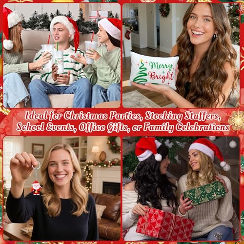 Funnymoom 24 Pcs Christmas Gifts Set Include 24 oz Merry Christmas Plastic Tumbler Cup with Lids and Straw Makeup Cosmetic Bag Crew Sock Keychain for Xmas Party Favors Winter Friendmas Gifts - style: Merry Christmas