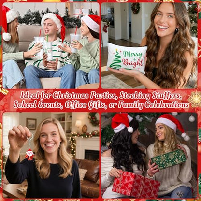 Funnymoom 24 Pcs Christmas Gifts Set Include 24 oz Merry Christmas Plastic Tumbler Cup with Lids and Straw Makeup Cosmetic Bag Crew Sock Keychain for Xmas Party Favors Winter Friendmas Gifts - style: Merry Christmas