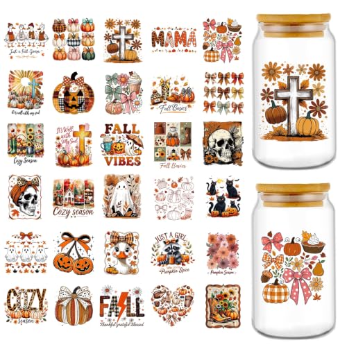Rngmsi UV DTF Cup Wrap - 30 Sheets Fall Ghost UV DTF Stickers for Glass Mug - style: Fall Ghost
